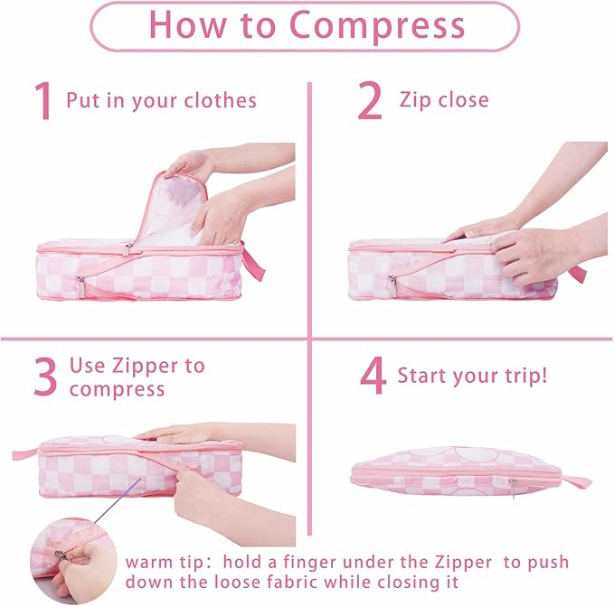 6 Pcs Compression Packing Cubes for Travel, Waterproof Luggage Organizer Washable Storage Bags Set - Packaging Cubes for Backpack Travel and Carry-Ons