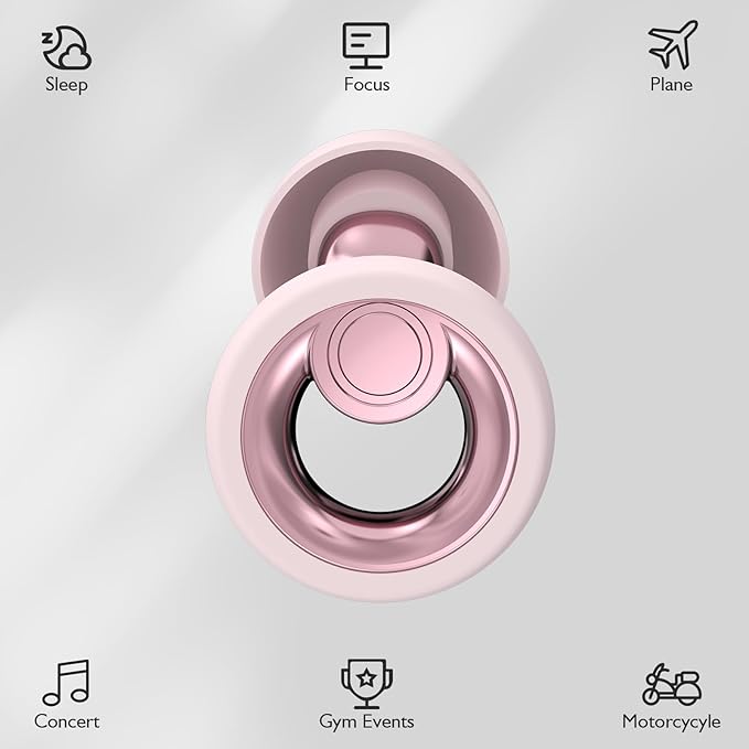 Ear Plugs for Sleeping Noise Cancelling - Reusable Silicone Earplugs for Concert, Motorcycle, Sports and Festivals, 30dB Noise Reduction, Washable Hearing Protection - Pink
