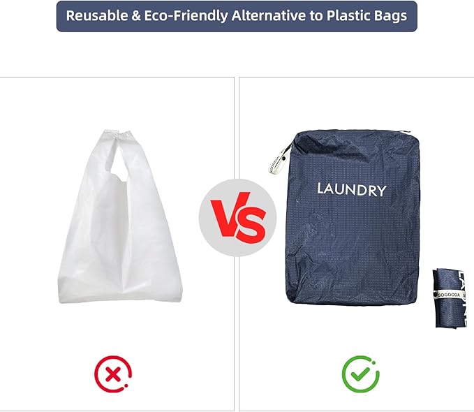 GOGOODA Travel Laundry Bags – Packable & Splash-Resistant Clothes Organizer with Handle | Lightweight, Foldable & Space-Saving for Suitcase, Gym, Beach & Business Trips (Navy Blue)