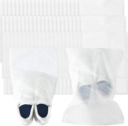 Sweetude 200 Pcs Dust Proof Shoe Bag Drawstring Storage Bag Non Woven Fabric Handbag Shoe Covers for Travel Breathable Pouch Portable Storage Organizer for Purse Boot, 11.81 x 15.75 Inch(White)