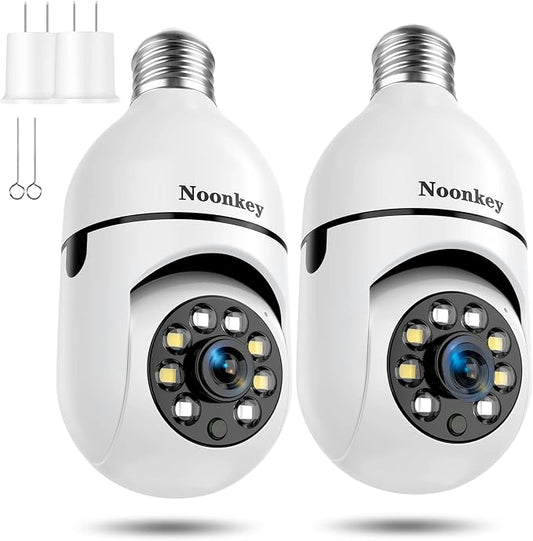 Noonkey 2K/3MP Light Bulb Security Camera, 5G& 2.4GHz WiFi 2 Pack Alexa Home 360° Wireless Security Camera Outdoor, Motion Tracking Detection Alarm,Color Night Vision