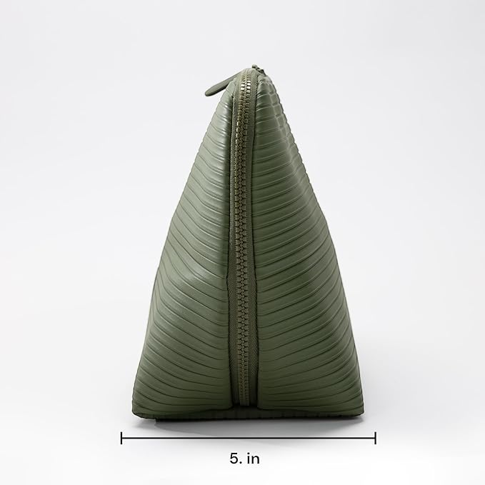 THE VERTI-Vertical Waterproof Makeup & Toiletry Bag | 23-Pocket Organizer with Upright, Fold-Down Design for Skincare, Toiletries & Essentials (Olive)