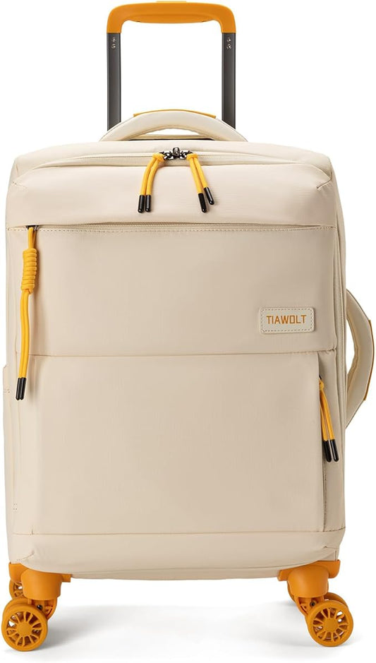 20Inch Carry on Luggage with Spinner Wheels,22x14x9 Airline Approved,Stylish SoftSided Lightweight suitcases bag,Wet/Dry Pockets Suitcase for travel(Apricot)