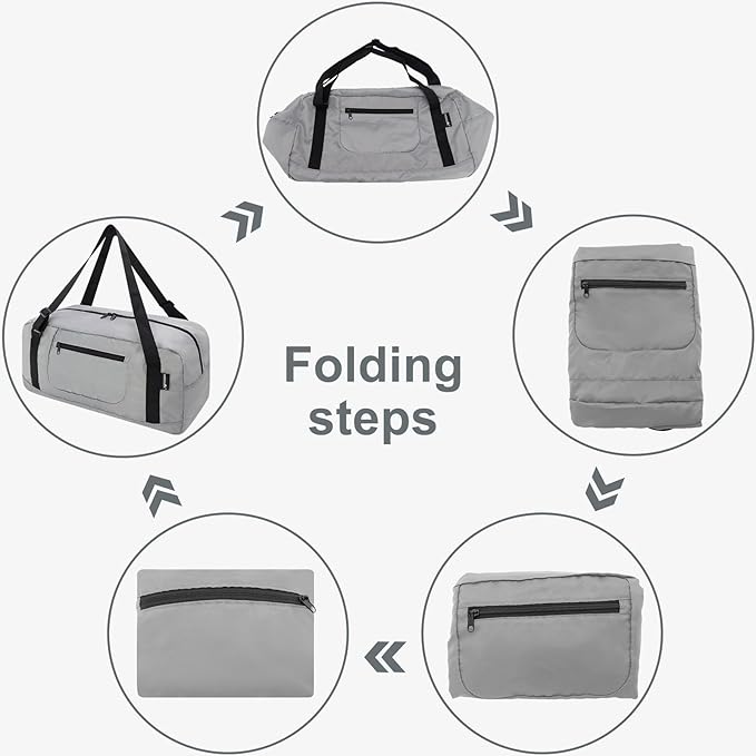 HOLYLUCK Foldable Travel Duffel Bag For Women & Men Luggage Great for Gym -Light grey