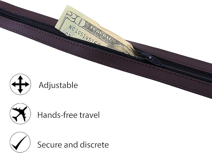 Thomas Bates Mens Deerfield Leather Money Belt Travel Zipper Pocket