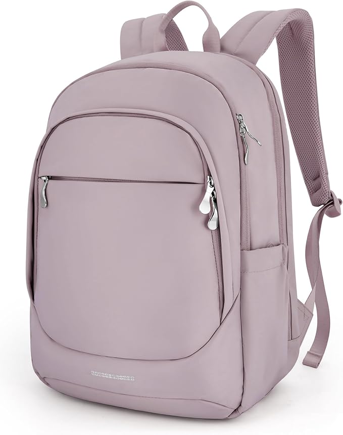 LIGHT FLIGHT Travel Laptop Backpack Women, 15.6 Inch Laptop Backpack with USB Charging Hole, Water Resistant College Bookbag, Black Computer Backpacks for Work, Grayish Pink…