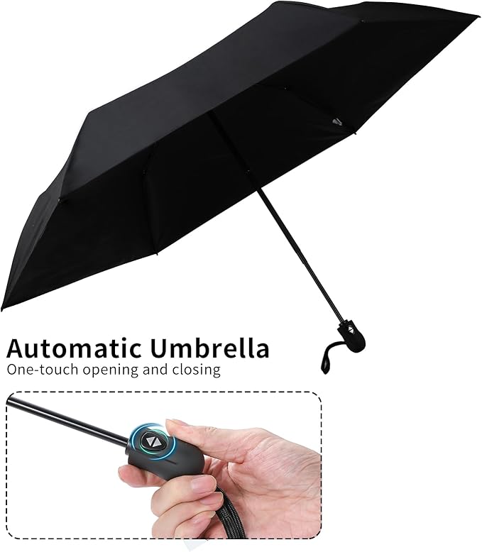 GAOYAING Mini Compact Travel Umbrella with Reflective Safety Stripes, Portable Folding Design with Case