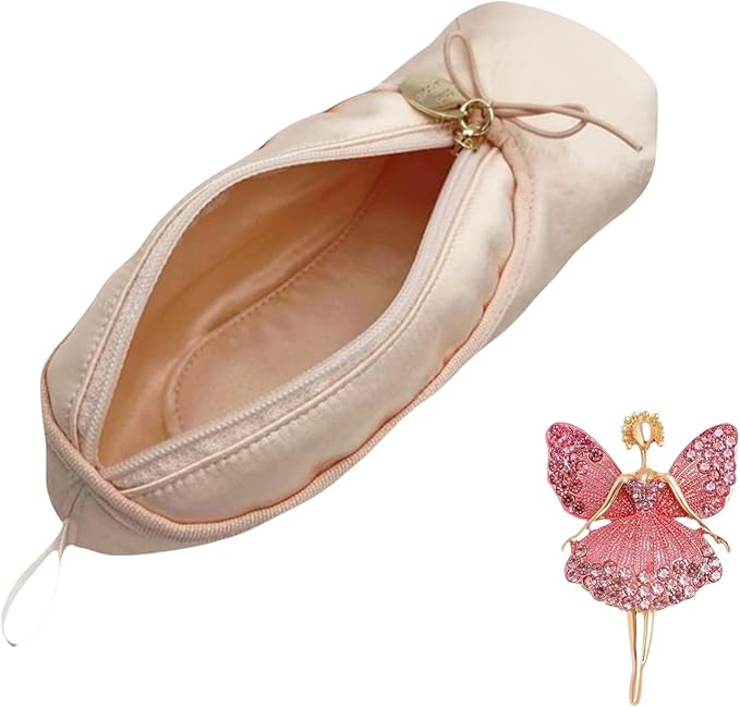 Ballet Dance Shoe Makeup Bag For Little Girls, Ballerina Slipper Makeup Pouch Bag, Ballet Pointe Shoes Gifts (Pink-B1)