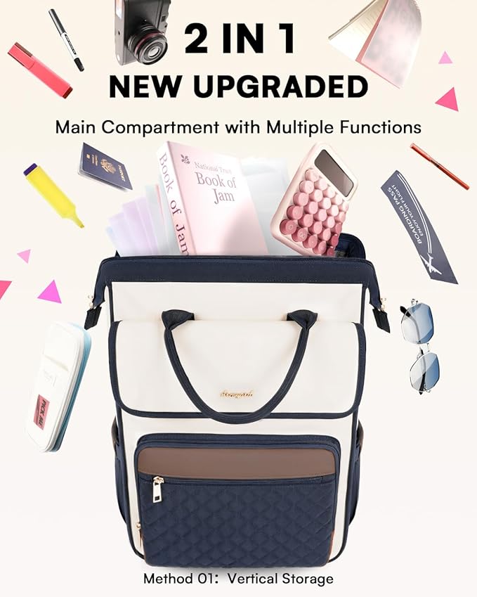 Rolling Backpack for Women, Travel Rolling Laptop Backpack with Wheels, Vertical & Horizontal Storage 2 In 1, Flip-Top Design, Water-Resistant Overnight College Underseat Carry on Luggage, Navy Blue