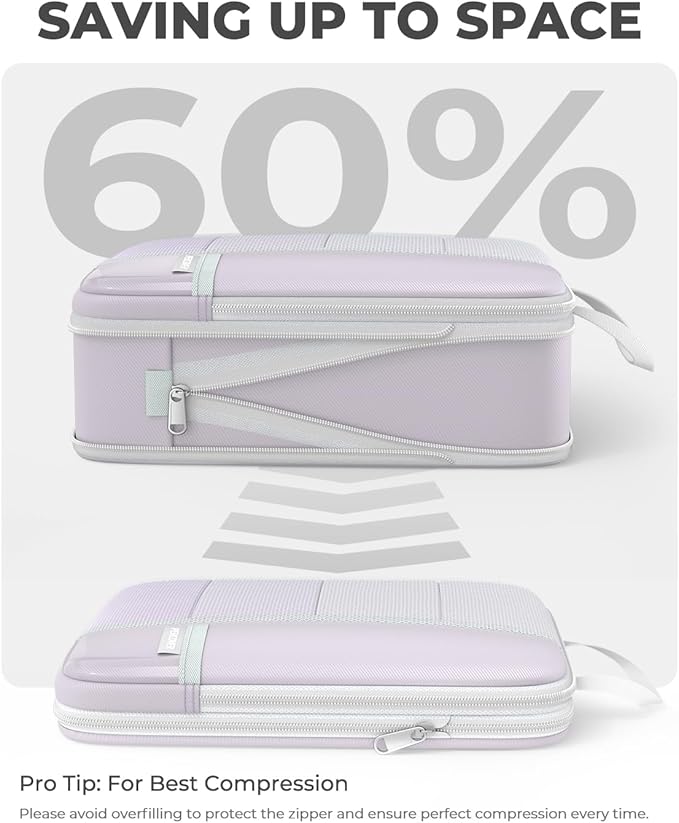 Percover Compression Packing Cubes 8-Piece Set, Packing Cubes Compression for Travel with Laundry Bag & Shoe Bag, Travel Organizer for Carry On & Checked Luggage, Purple