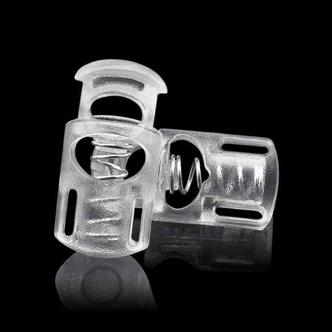CooBigo 12PCS Plastic Clear Cord Locks for Drawstring, Small Paracord Spring Toggle Stopper Clasp Elastic Shoeslace Lock String Clips Sweatpants, Gloves, Bungee Swim Goggles Replacement