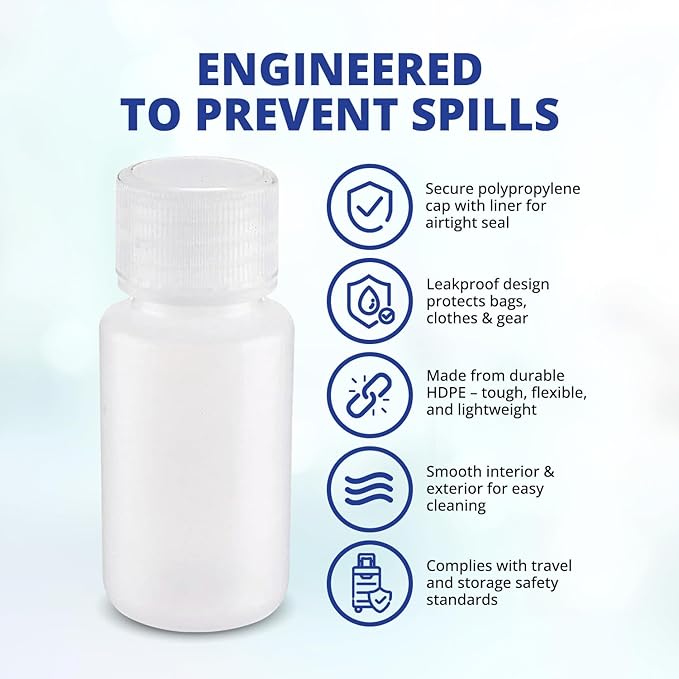 United Scientific™3 Oz Travel Bottles for Toiletries - Leak Proof Toiletry Bottles with Lined Polypropylene Lid - TSA Approved Travel Containers, Clear Screw Top Small Bottle for Liquids, Pack of 6