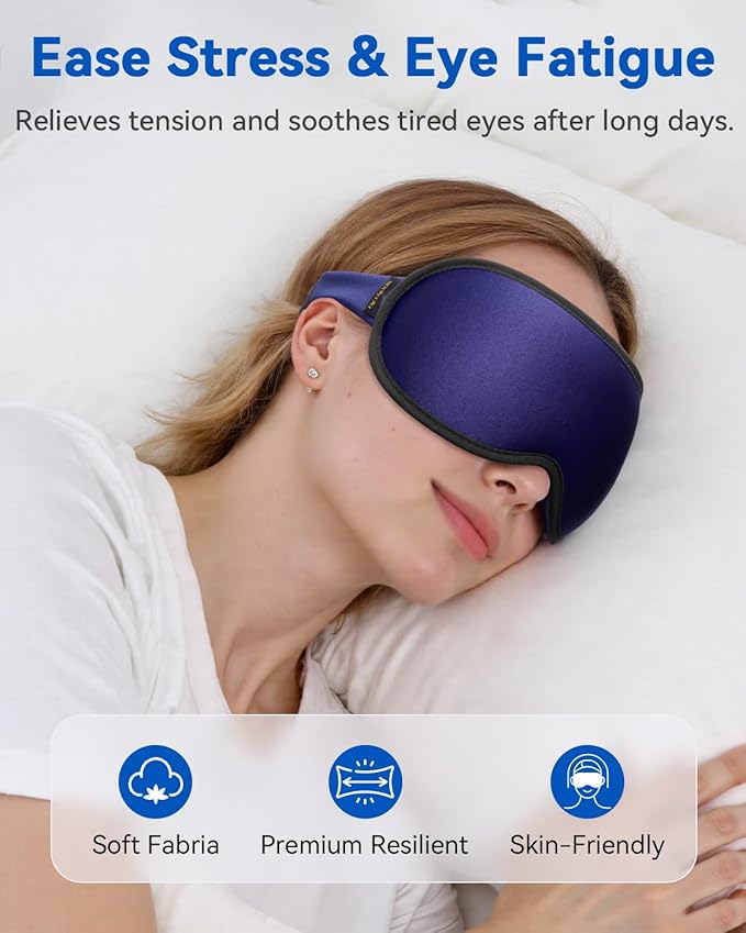 Weighted Blackout Sleep Mask, 3D Contoured Zero Eye Pressure, Lash-Friendly Deep Eye Cups, Adjustable Slide Buckle Strap, Spring Break & Beach Vacation Essential, Summer Travel Sleep Mask (Navy Blue)