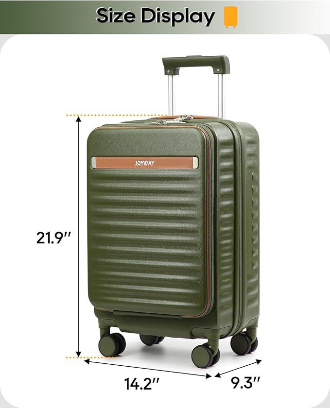 Joyway Carry on Luggage Airline Approved with Front Compartment and Cup Holder, 20 Inch Hard Shell Carry-on Suitcase with Spinner Wheels and TSA Lock for Women Men