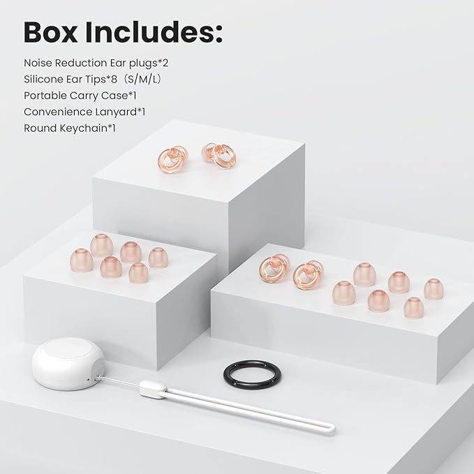 Ear Plugs for Concert, 2 Pairs of Noise Reduction Earplugs 25dB-30dB with 8 Ear Tips&Carry case,Reusable Hearing Protection earplugs for Sleep,Social,Work,Focus&Noise Sensitivity