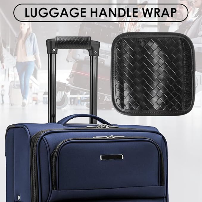 Leather Luggage Handle Wraps for Suitcase, 2 Pack Luggage Handle Cover Identifiers Tags Markers for Travel Accessories (Black 1)