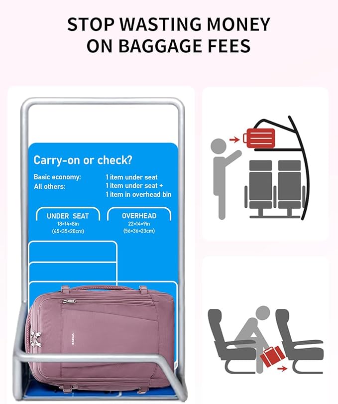 ECOHUB 17'' Travel Backpack, Personal Item Backpack with 13 Pockets, Flight Approved Carry on Backpack with USB Port & Luggage Sleeve, Travel bag for Women, Water Resistant Backpack, Pink