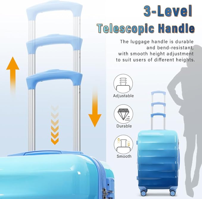Lispin Luggage Set Softshell Expandable 4 Piece Suitcase with Wheels Softside Lightweight Travel Carry on Luggage (Blue 20"/24"/28")