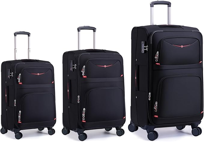 Softside Expandable Luggage with 4 Spinner Wheels, Durable Checked-Luggage Suitcase (Black, 3-Piece Set 21/25/29)