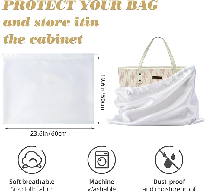 3 Pack Dust Bags for Purses and Handbags，Silk Purse Dust Bags for Storage， With Drawstring Large Dust Bags for Handbag， Dust Covers for Purse Shoes Boots