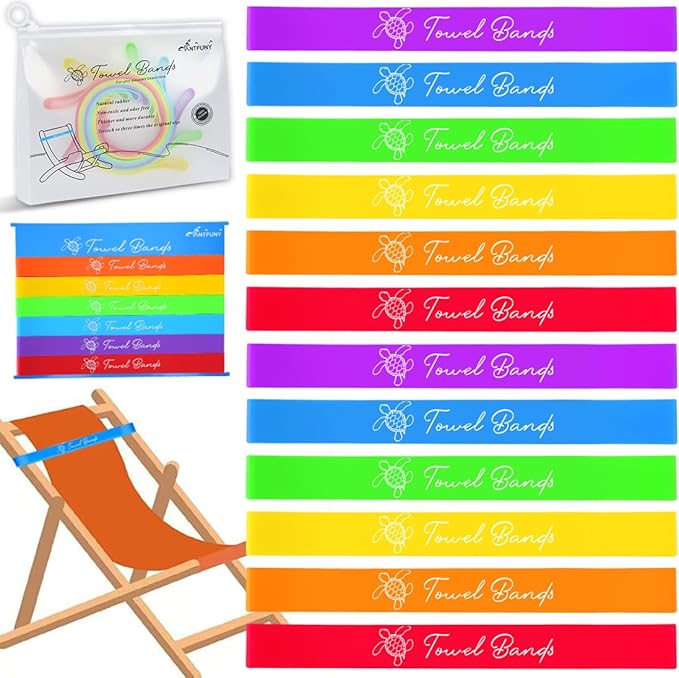 12 Pack Towel Band for Beach Pool Lounge Chair Strap Clip Carnival Cruise Ship Essentials Summer Vacation Must Have Hawaiian Trip Accessories Door Decoration Magnetic Women Bag Gift Beachy Trip