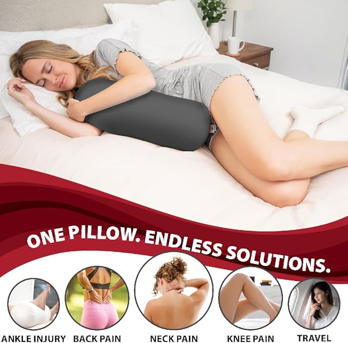 Core Products Jackson Roll Orthopedic Bolster Pillow - Neck, Back, Leg, Knee & Arm Support – Cervical & Lumbar Roll for Pain Relief, Spinal Alignment & Travel Comfort for Bed or Chair- Gray