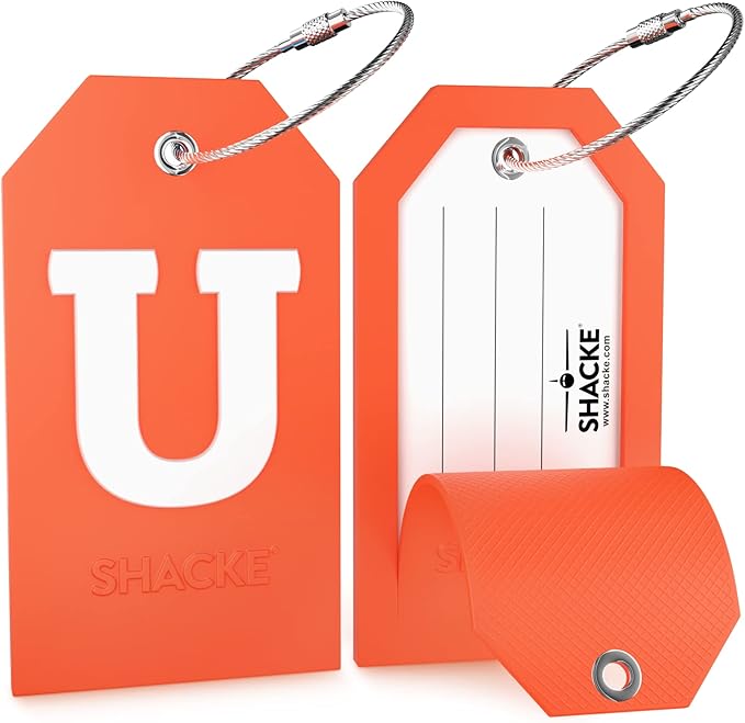 Shacke Initial Luggage Tag with Full Privacy Cover and Stainless Steel Loop – (Letter U)