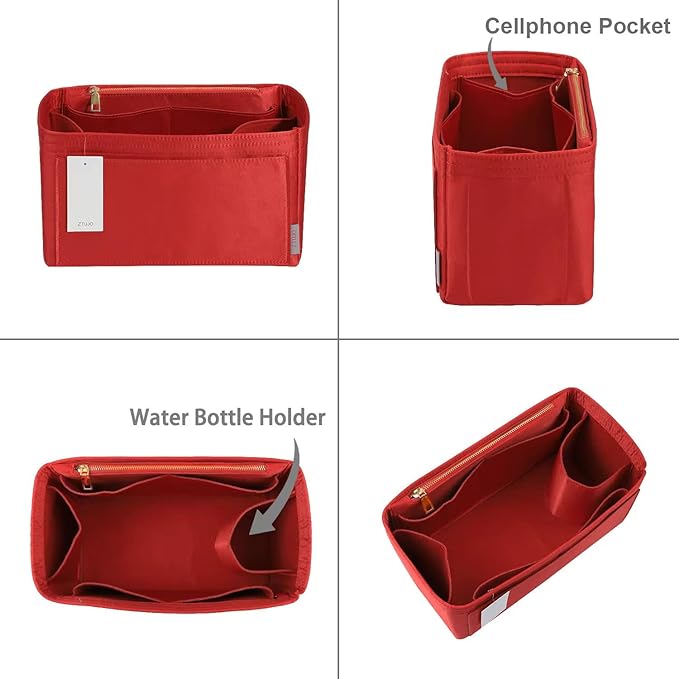 ZTUJO Purse Organizer Insert For Handbags, Silky Touching Bag Organizer Insert With Bottle Holder, Perfect for Speedy, Neverfull, Tote,ONTHEGO,Artsy,Handbag and More (Medium, Silky Red)