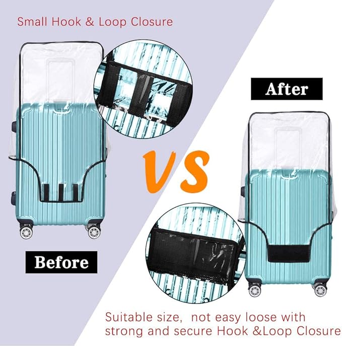 Suitcase Covers for Luggage – TSA Approved Clear PVC Luggage Protector Cover, Thick Transparent Waterproof Sleeve with Large Hook and Loop Closure, Fits 28" Wheeled Suitcases