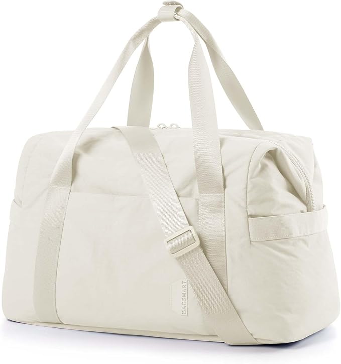 BAGSMART BAGSMART Gym Bag for Women, Carry on Weekender Overnight Bag, Travel Duffel Bags with Trolley Sleeve, Personal Item Travel Bag Tote Bag Workout Dance Bag(Light Beige-Large)