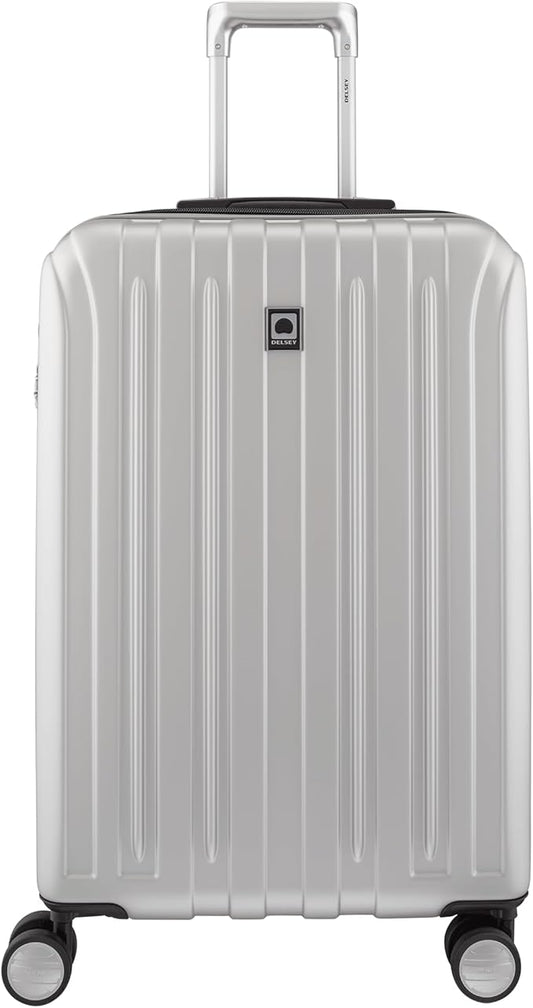 DELSEY PARIS Titanium Hardside Expandable Luggage with Spinner Wheels Checked Luggage, Silver, Checked-Medium 25 Inch