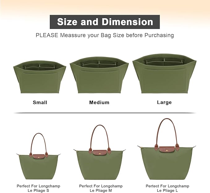 LOUKAYCCI Purse Organizer Insert for Longchamp Le Pliage M Handbag Insert Felt Long Champ Tote Bag Organizer Insert with Cup (Green, Medium)