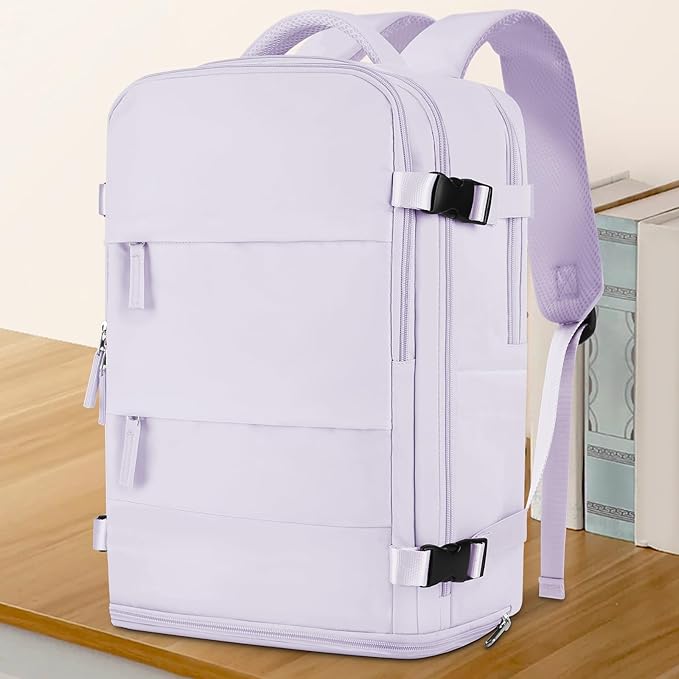 coowoz Large Travel Backpack For Women Men,Carry On Flight Approved,Hiking Waterproof Outdoor Sports Rucksack Casual Daypack Fit 15.6 Inch Laptop Shoes Compartment (Purple)