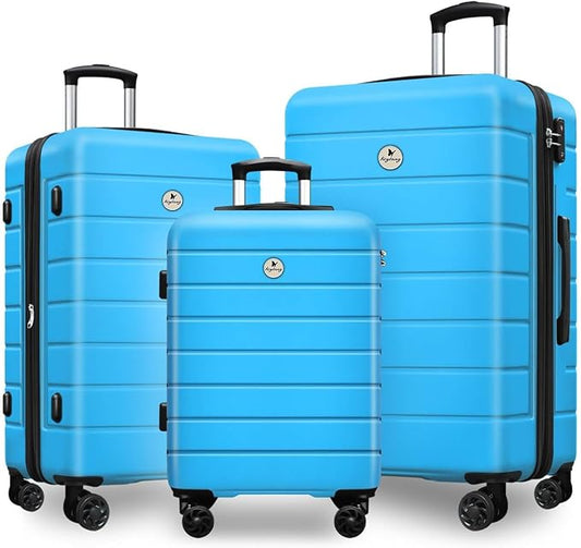 Classic 3-Piece Luggage Set with TSA Lock, Lightweight Suitcase with Spinner Wheels, Hardshell Expandable Carry-On Luggage, 20/24/28 inch, Blue