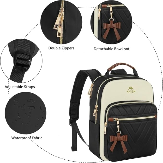 MATEIN Mini Backpack Purse for Women, Fashion Small Purse Backpack, Waterproof Casual Daily Cute Shoulder Bag Ladies Handbags for Travel Work College, 2pcs Sets, Black-Beige