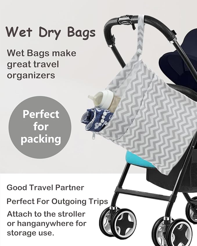 ALVA ALVABABY 2pcs Cloth Diaper Wet Dry Bags Waterproof Reusable with Two Zippered Pockets Travel Beach Pool Daycare Soiled Baby Items Yoga Gym Bag for Swimsuits or Wet Clothes L2933