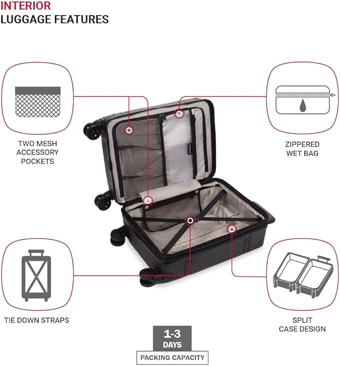 SwissGear 7739 Hardside Luggage Trunk with Spinner Wheels, Black, Carry-On 19-Inch