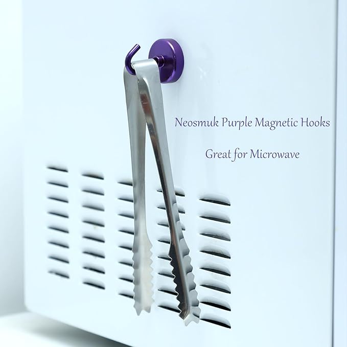 Neosmuk Magnetic Hooks,Heavy Duty Earth Magnets with Hook for Refrigerator, Extra Strong Cruise Hook for Hanging, Magnetic Hanger for Curtain, Grill(Purple, 6 Pack)