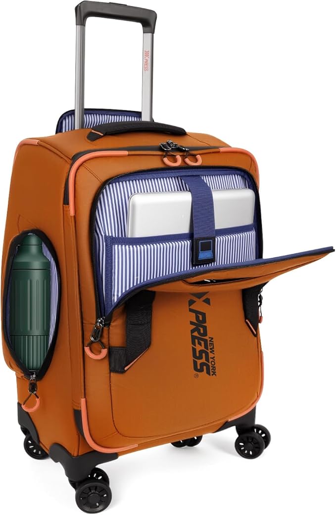 22" Luggage, Softside Suitcase w/Double Spinner Wheels, Waterproof,Lightweight Rolling Suitcases for Men/Women（Orange,22in）