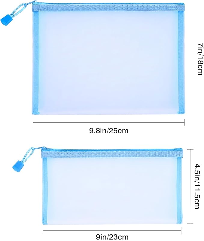 12 Pieces Zipper Nylon Mesh Pouch, Mesh Cosmetic Bags Makeup Bags Pencil Case, Multipurpose Travel Bags for Cosmetic School Office Supplies and Travel Accessories (Sky Blue, A5)