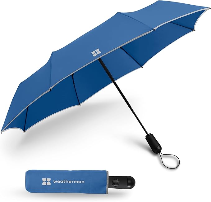 Weatherman Umbrella - Premium Small Compact Mini Umbrellas for Traveling - Windproof Umbrellaas Resists Up to 45 MPH Winds - Traveling Umbrellasa for Rain, Wind, Purse, Pocket, Backpack, Car - Portable Travel Umbrellas Easy Auto Open Close w/ Strong Fi...