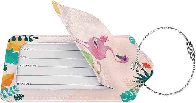 Flamingo 2 Pcs Luggage Tags, Privacy Cover Id Label with Stainless Steel Loop and Address Card for Suitcases & Travel Bags