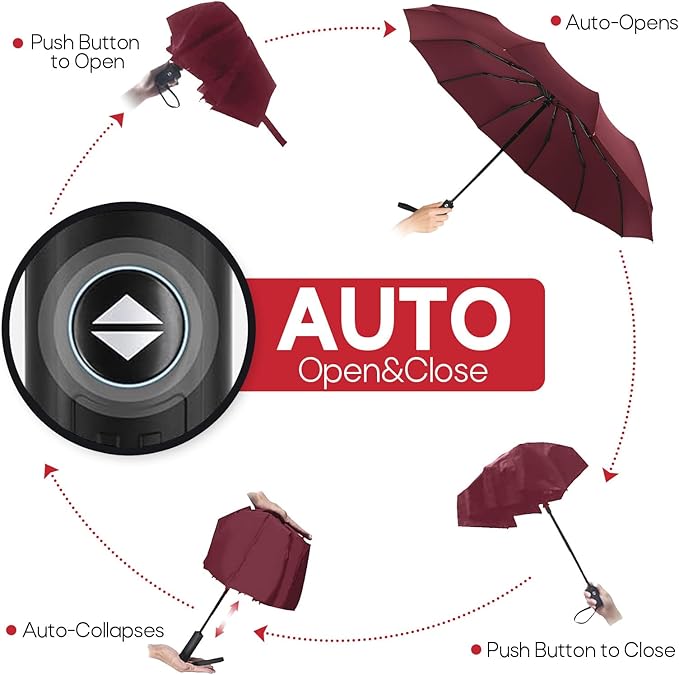 Travel Compact Umbrella, Folding Travel Umbrella for Rain and Shine Small, Windproof Automatic Open/Close, Portable Umbrellas