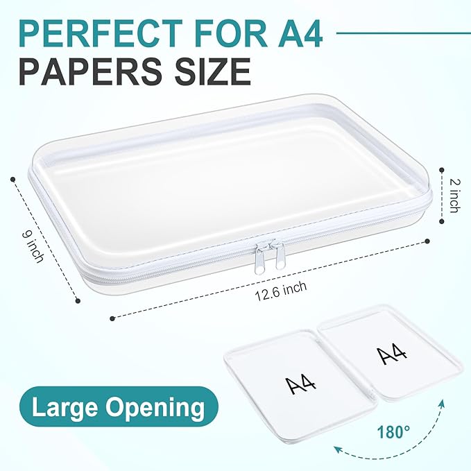 Sanwuta 6 Pcs Clear Hard Zipper Case Plastic Zipper Pouches Transparent Makeup Bag Pencil Case Pouches Toiletry Diaper Bag for Travel Toy Storage Organizer Bins(White,12.6 x 9 x 2 Inch)