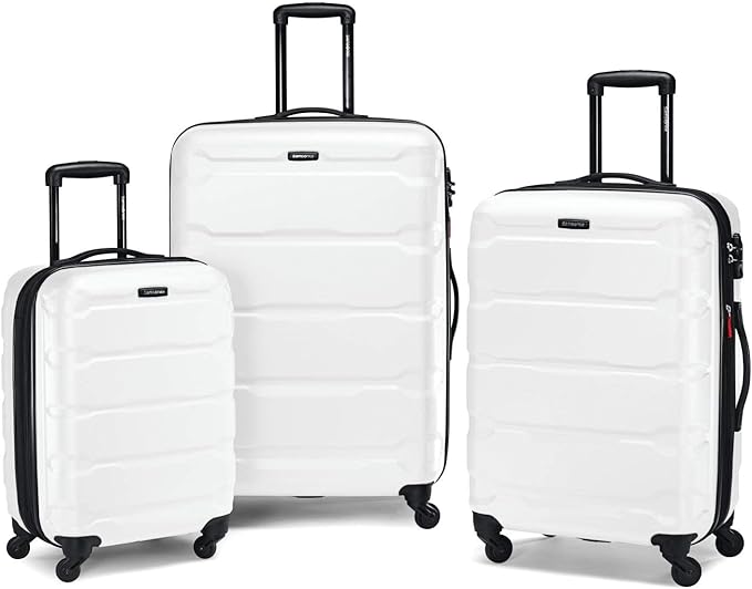 Samsonite Omni PC Hardside Expandable Luggage with Spinner Wheels, Checked-Medium 24-Inch, White