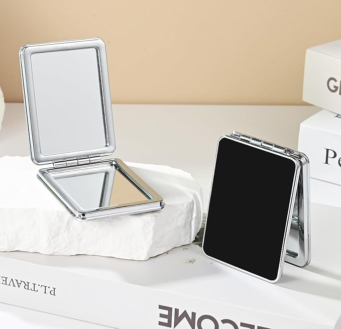Pocket Mirror, Small Travel Mirror with Magnification, Portable Double-Sided Magnifying Cosmetic Mirror for Daily (Black)