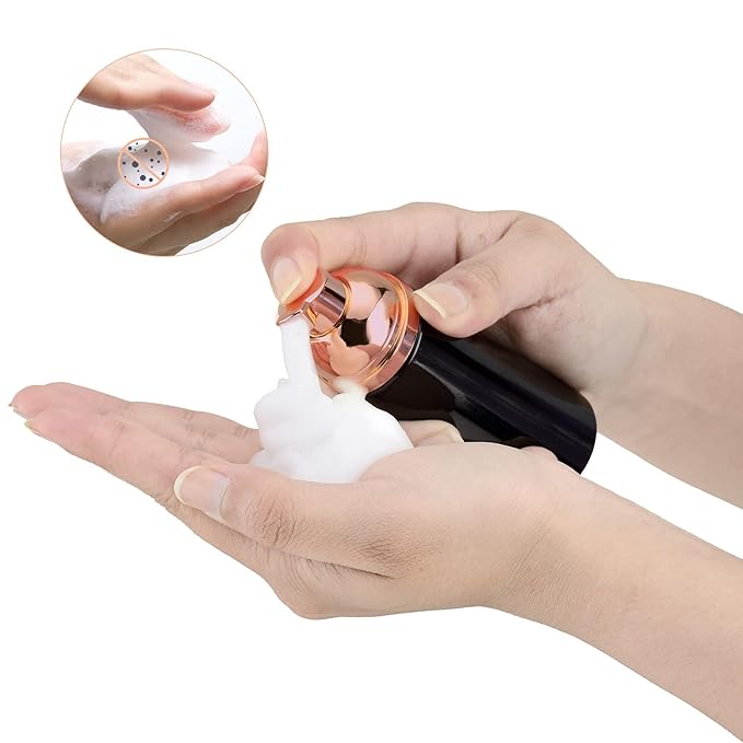2oz Foam Pump Bottle (30PCS) Empty Travel Foaming Dispenser for Hand Soap, Lash Cleanser, Shampoo (60ml, Rose Gold &Black