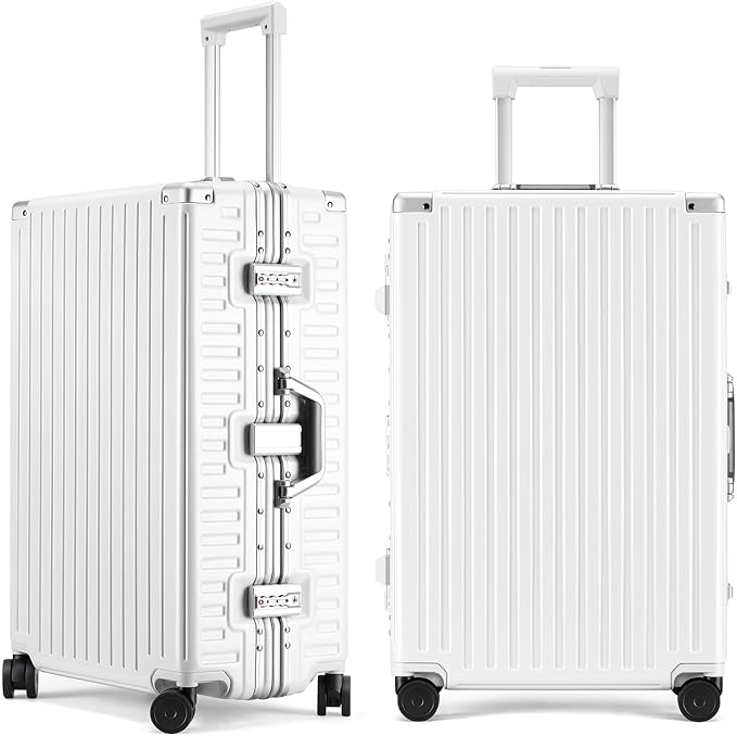 ROAMING Zipperless Luggage Airline Approved with Aluminum Frame, Lightweight PC Hardside Luggage with Spinner Wheels, Metal Travel Luggage with Double TSA Locks, Carry On 20 Inch, Shell white