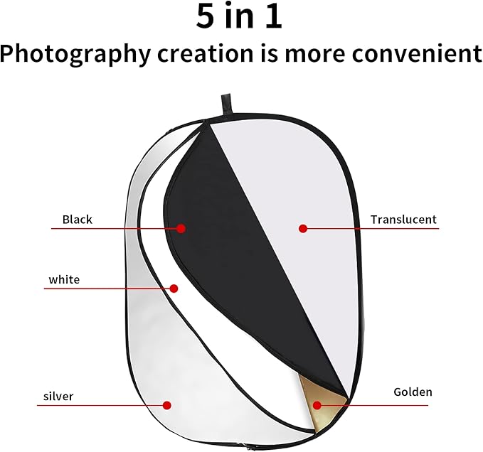 Godox 59"x79"/150x200cm Collapsible Oval Photography Light Reflector | 5-in-1 Multi-Disc Foldable Diffuser with Carrying Bag - Gold, Silver, Black, White, Translucent for Studio & Outdoor Lighting