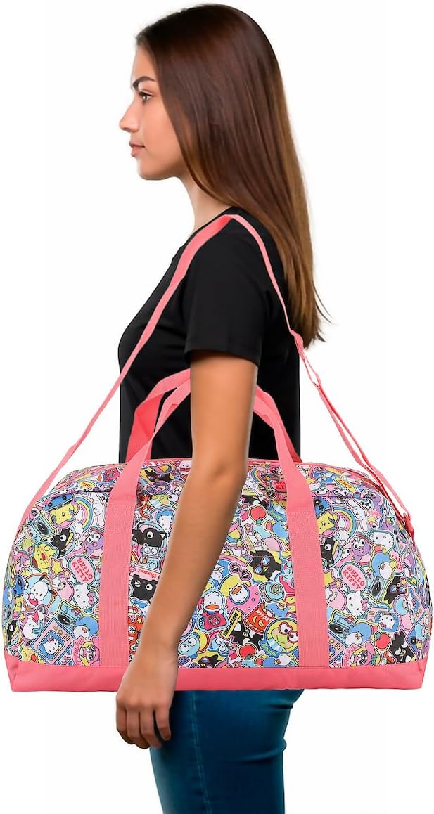 Hello Kitty & Friends All-Over Character Print White & Pink 21" Packable Duffel